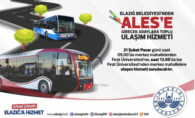 Elazığ Belediyesi'nden ALES'e Girecek Adaylara Toplu Ulaşım Hizmeti
