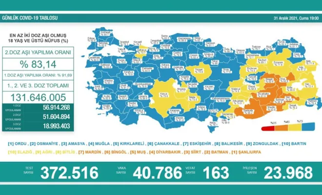 Türkiye'de Covid-19 nedeniyle 163 kişi vefat etti, 40 bin 786 yeni vaka tespit edildi 